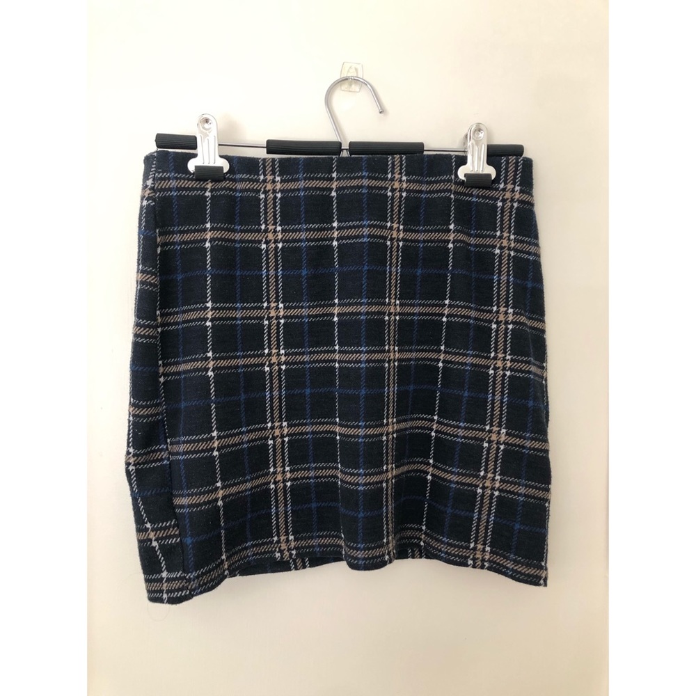 Zara Blue Plaid Body Con Mini Skirt, Size Medium